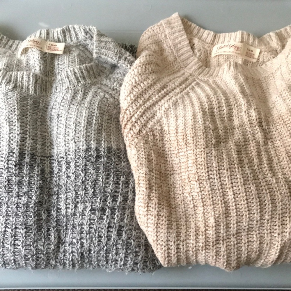 Soon gone to donate. 2 Faded Glory Cozy Knit Women's Sweater Set Gray and Cream